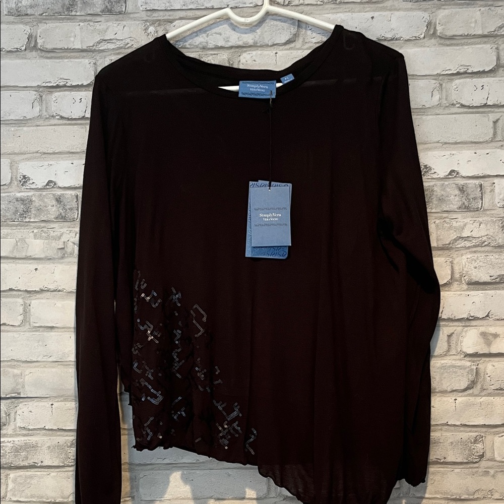 Simply Vera Vera Wang Black Long Sleeve Blouse layered look sequins top shirt